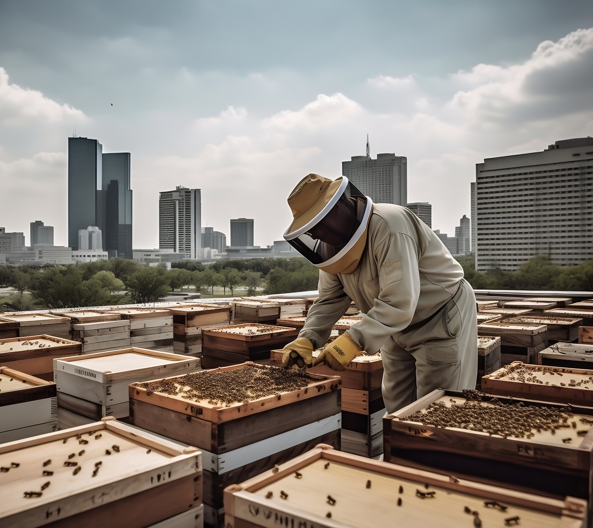 Man urban bee keeping